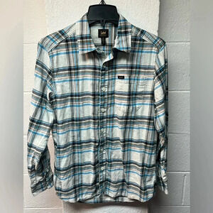 Lee Shirt Mens Medium White Blue Outdoor Gear Plaid Flannel